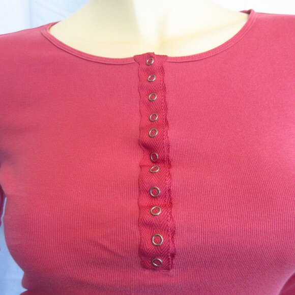 Y2K Vintage Express Pink Long Sleeve Henley Top Preppy Indie Sleaze Layering Tee - Picture 5 of 16